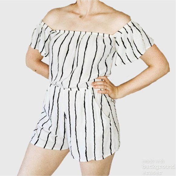 H&M White and Black Striped Romper Size 6 - Picture 1 of 9